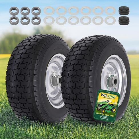 15x6.00-6 مجموعة إطارات وعجلات بدون أنبوب (عبوتان)، إطارات أمامية بديلة لجزازة العشب، متوافقة مع جزازات الركوب وجرار العشب، محور مركزي 3 بوصات وبطانات 3/4 بوصة (أصفر) in Kuwait