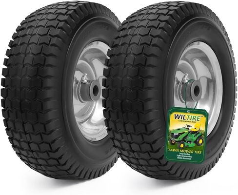 15x6.00-6 مجموعة إطارات وعجلات بدون أنبوب (عبوتان)، إطارات أمامية بديلة لجزازة العشب، متوافقة مع جزازات الركوب وجرار العشب، محور مركزي 3 بوصات وبطانات 3/4 بوصة (أصفر) in Kuwait
