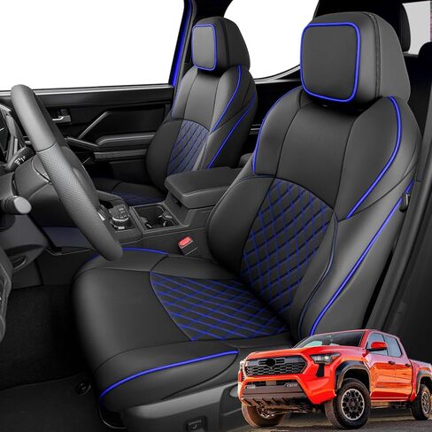 مجموعة أغطية مقاعد كاملة لسيارة Toyota Tacoma 2024-2026 الجيل الرابع (غاز كابينة مزدوجة فقط)، ملحقات شاحنة بيك آب من جلد نابا الصناعي المقاوم للماء، واقي الصف الخلفي الأمامي لسلسلة SR SR5 TRD المحدودة، أسود in Kuwait