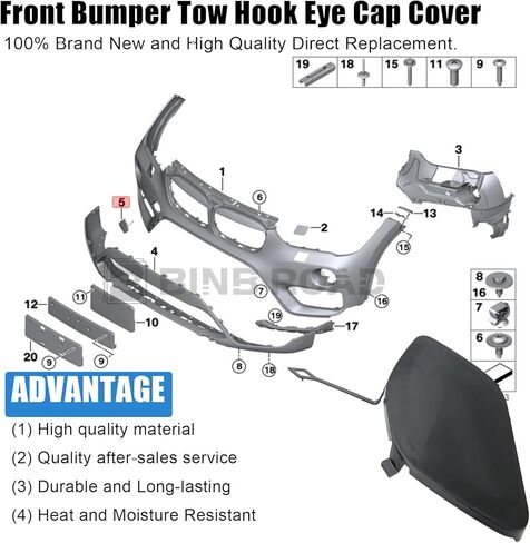 غطاء غطاء العين بخطاف سحب المصد الأمامي متوافق مع BMW X1 F48 2014-2019 (يستبدل 51137361220) in Kuwait
