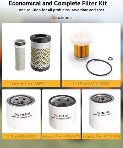 طقم مرشح 6 قطعة 77700-05389 لكوبوتا RTV-X1140 X1100C X1120D يستبدل OE # HH150-32094 6A320-59930 HHK70-14070 HHK32-16770 1G319-11210 مع فلتر الهواء الداخلي K7591-82360 in Kuwait