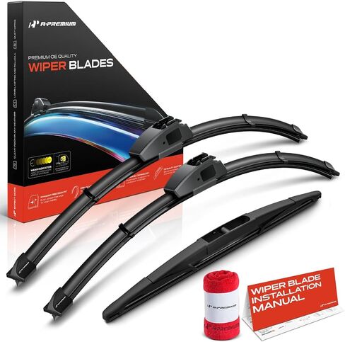 A-Premium 24"+21"+12" Windshield Wiper Blades Compatible with Mitsubishi Outlander 2007-2013 - Front Rear Wipers Blade Set for Hook/RL3 Arm Connector, with Wear Indicator & Towel (Pack of 3) in Kuwait