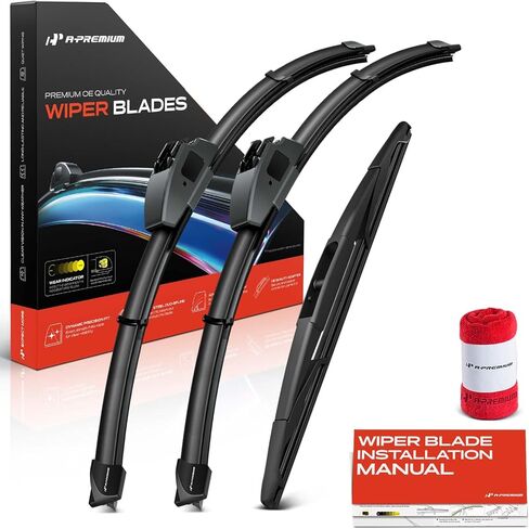 A-Premium 24"+21"+12" Windshield Wiper Blades Compatible with Mitsubishi Outlander 2007-2013 - Front Rear Wipers Blade Set for Hook/RL3 Arm Connector, with Wear Indicator & Towel (Pack of 3) in Kuwait
