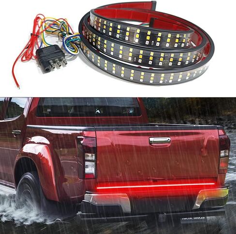 Tianle 60 Inch Truck Tailgate Light Bar, Triple Row LED Truck Tailgate Side Bed Light Bar Strip Sequential Amber Brake Running Turn Signal Red/White Reverse for Pick Up Truck SUV (60 inch) in Saudi Arabia