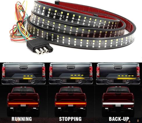 Tianle 60 Inch Truck Tailgate Light Bar, Triple Row LED Truck Tailgate Side Bed Light Bar Strip Sequential Amber Brake Running Turn Signal Red/White Reverse for Pick Up Truck SUV (60 inch) in Saudi Arabia