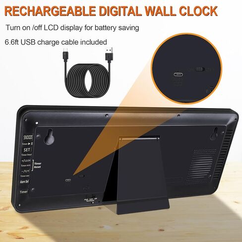 14.5'' Rechargable Large Digital LCD Wall Clock with Backlight Glow in the Dark,Night Light Wall Clock with Week,Date & Temperature,DST,Alarm Display for Living Room, Bedroom, Gift for Elderly in Saudi Arabia