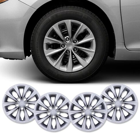 غطاء حافة العجلة مقاس 16 بوصة لسيارة Toyota Camry 2015-2017 والهجينة، أغطية محورية بتصميم سهل التركيب متوافقة مع العجلات الفولاذية، أغطية محور حماية من البولي بروبيلين - طلاء فضي مقاس 16 بوصة in Kuwait
