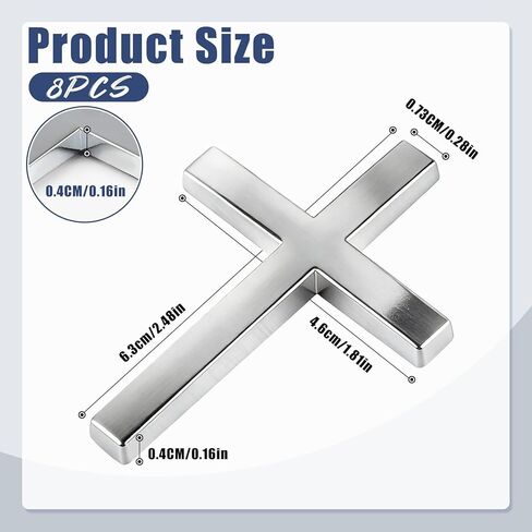 8 PCS Car Cross 3D Christian Decals, Zinc Alloy Metallic Cross Stickers for Car, Self-Adhesive Christian Car Accessories 2.5"×1.8" (Silver) in Saudi Arabia