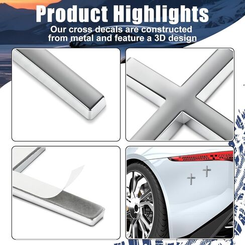 8 PCS Car Cross 3D Christian Decals, Zinc Alloy Metallic Cross Stickers for Car, Self-Adhesive Christian Car Accessories 2.5"×1.8" (Silver) in Saudi Arabia