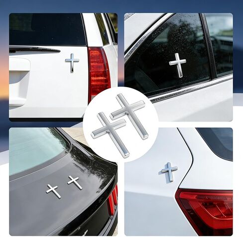 8 PCS Car Cross 3D Christian Decals, Zinc Alloy Metallic Cross Stickers for Car, Self-Adhesive Christian Car Accessories 2.5"×1.8" (Silver) in Saudi Arabia
