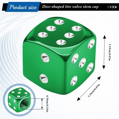 4PCS Dice Style Tire Valve Stem Caps, Car Tire Caps, Aluminum Alloy Wheel Valve Covers with Rubber O-Ring, Dustproof Airtight Seal Wheel Stem Covers for SUV Truck Bike Motorcycle (Green) in Kuwait