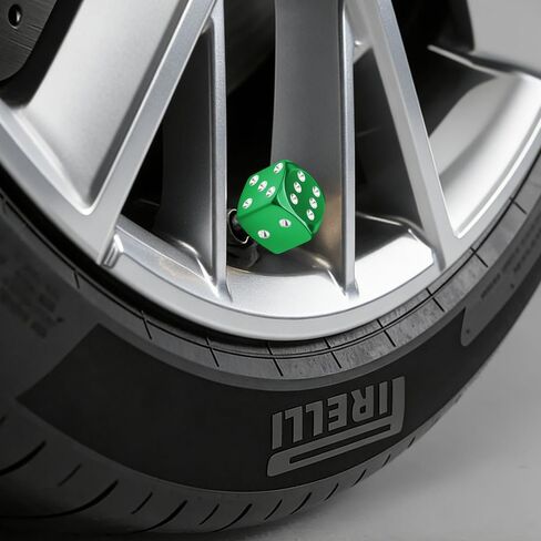 4PCS Dice Style Tire Valve Stem Caps, Car Tire Caps, Aluminum Alloy Wheel Valve Covers with Rubber O-Ring, Dustproof Airtight Seal Wheel Stem Covers for SUV Truck Bike Motorcycle (Green) in Kuwait