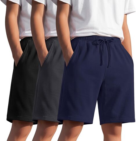 3 Pack Boys' Bermuda Shorts Athletic Pants with Pockets Loose Wide Leg Workout Active Shorts for Kids Summer in Saudi Arabia