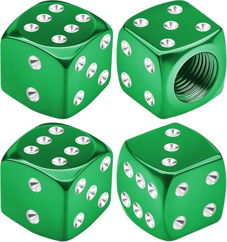 4PCS Dice Style Tire Valve Stem Caps, Car Tire Caps, Aluminum Alloy Wheel Valve Covers with Rubber O-Ring, Dustproof Airtight Seal Wheel Stem Covers for SUV Truck Bike Motorcycle (Green) in Kuwait