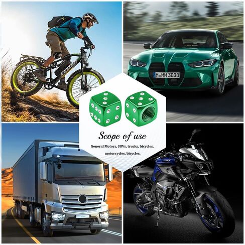 4PCS Dice Style Tire Valve Stem Caps, Car Tire Caps, Aluminum Alloy Wheel Valve Covers with Rubber O-Ring, Dustproof Airtight Seal Wheel Stem Covers for SUV Truck Bike Motorcycle (Green) in Kuwait