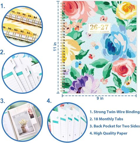 2024-2025 Monthly Planner - JUL. 2024 - DEC. 2025, Monthly Calendar/Planner 2024-2025, 9'' x 11'', Large 18 Monthly Planner with Twin-wire Binding, Note Pages, Monthly Tabs, Premium Paper in Saudi Arabia