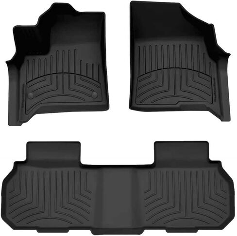 سجادات أرضية WeatherTech FloorLiner HP Custom Fit لسيارة Buick Enclave، Traverse، Acadia - الصف الأول والثاني (441881-1-3IM)، أسود in Kuwait