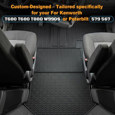 سجادات أرضية كينوورث T680 2013-2021 | T880 2014-2023 | W900S 2019-2020 وبيتربيلت 579 2013-2020 | 567 2014-2020 | سجادات أرضية نصف شاحنة مطاطية شديدة التحمل لجميع الأحوال الجوية، غير قابلة للانزلاق، 4 قطع in Kuwait
