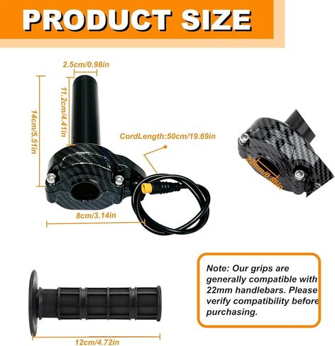 Ebike Full Twist Throttle for Macfox، 3 Pin Surron Style Full Throttle Grip، 12v-72v Ebike Throttle مع محول أنثى لـ Lectric HappyRun Freego Heybike الدراجة الترابية الكهربائية in Kuwait