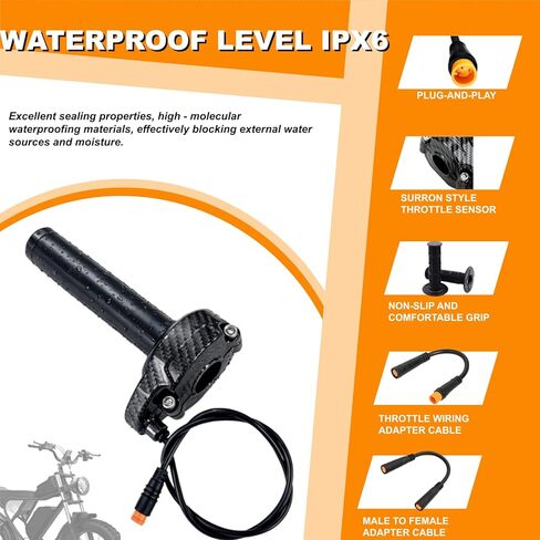 Ebike Full Twist Throttle for Macfox، 3 Pin Surron Style Full Throttle Grip، 12v-72v Ebike Throttle مع محول أنثى لـ Lectric HappyRun Freego Heybike الدراجة الترابية الكهربائية in Kuwait