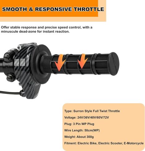 Ebike Full Twist Throttle for Macfox، 3 Pin Surron Style Full Throttle Grip، 12v-72v Ebike Throttle مع محول أنثى لـ Lectric HappyRun Freego Heybike الدراجة الترابية الكهربائية in Kuwait
