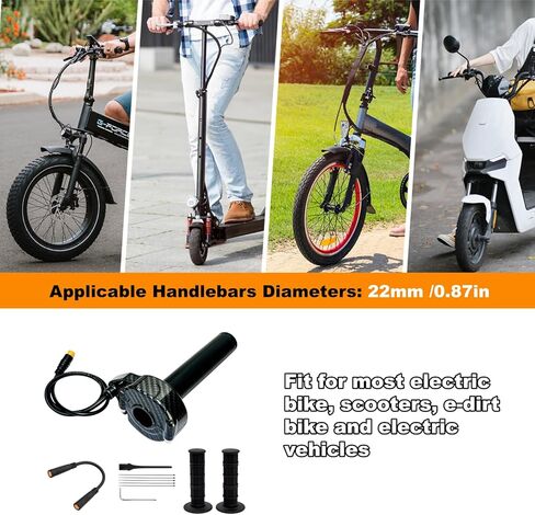 Ebike Full Twist Throttle for Macfox، 3 Pin Surron Style Full Throttle Grip، 12v-72v Ebike Throttle مع محول أنثى لـ Lectric HappyRun Freego Heybike الدراجة الترابية الكهربائية in Kuwait