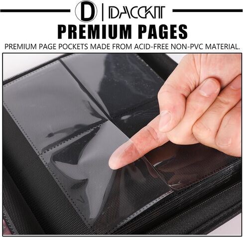 مجلد بطاقات التداول D DACCKIT 4 جيوب - يناسب 336 بطاقة، 21 صفحة تحميل جانبية، مجلد بطاقات بدون حلقات للألعاب القابلة للتجميع، الرياضة، TCG (الطراز D، أسود كلاسيكي) in Kuwait