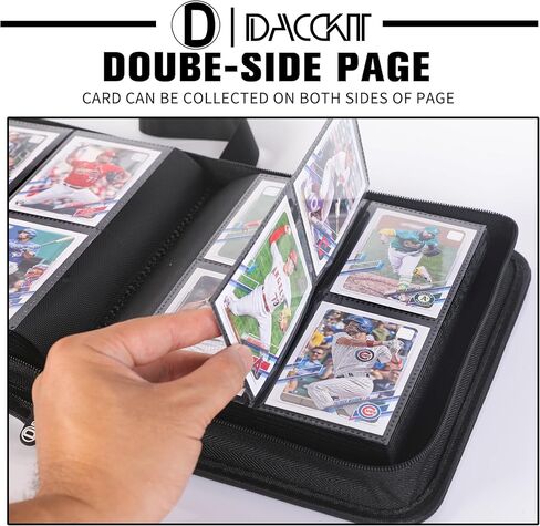 مجلد بطاقات التداول D DACCKIT 4 جيوب - يناسب 336 بطاقة، 21 صفحة تحميل جانبية، مجلد بطاقات بدون حلقات للألعاب القابلة للتجميع، الرياضة، TCG (الطراز D، أسود كلاسيكي) in Kuwait