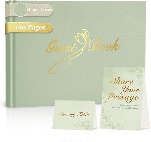 Guest Book for All Occasions – Sage Green Linen Hardcover with Gold Foil, 120 Acid-Free Blank Pages, Includes Table Sign & Welcome Card | 8.66x6.69" Sign-In Book for Wedding, Garden Party & More in Saudi Arabia