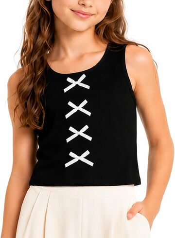 Girls Tank Tops Knit Striped Shirts Cute Sleeveless Vest Casual Summer with Ribbon Bow in Saudi Arabia