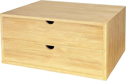 Bamboo Desk Organizer with 2 Drawers, Desktop Drawers Wooden Storage Box 13.4 x 7.1 x 7.5 Inches Countertop Organizer for Office Supplies, Solid Wood Tabletop Drawer No Assembly Required in Kuwait