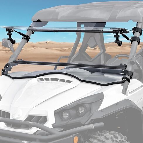 SAUTVS Flip Up Windshield Compatible with Can-Am Commander 800 1000 Max 2011-2020 Accessories, Front 3-in-1 Adjustable 1/5" Hard Coated Poly Windshield, Set to Open, Vented Or Closed in Kuwait
