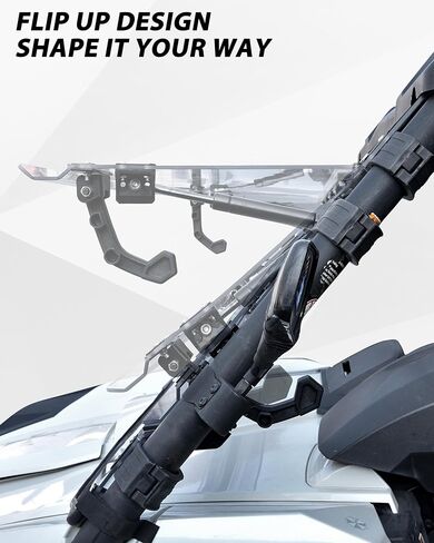 SAUTVS Flip Up Windshield Compatible with Can-Am Commander 800 1000 Max 2011-2020 Accessories, Front 3-in-1 Adjustable 1/5" Hard Coated Poly Windshield, Set to Open, Vented Or Closed in Kuwait
