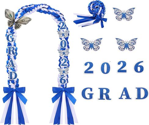 Suncalla Graduation Leis Class of 2026 Double Braided Ribbon Lei Graduation Party Idea Decor Ceremony Photo Props for High School Master College Grad Party Senior Night(Blue,White) in Saudi Arabia