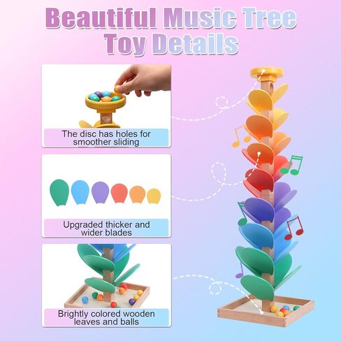 Wooden Rainbow Marble Run Tree, 30pcs Vertical Marble Run Construction Game,Creative Color Sorting Ball Drop Musical Toy,Montessori Learning Stem Gift for Kids Age 3,4,5,6,7,8+ in Saudi Arabia