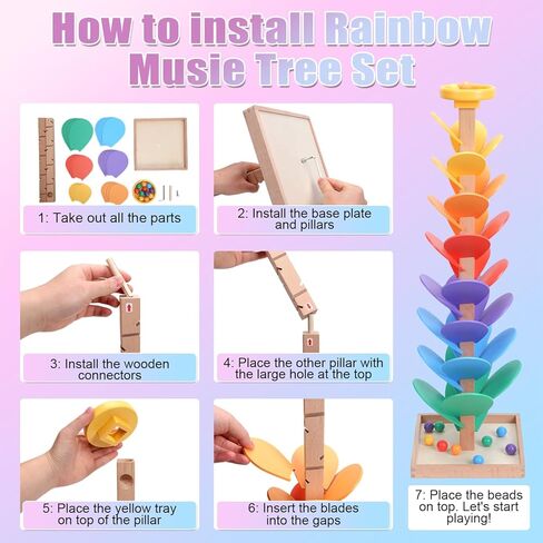 Wooden Rainbow Marble Run Tree, 30pcs Vertical Marble Run Construction Game,Creative Color Sorting Ball Drop Musical Toy,Montessori Learning Stem Gift for Kids Age 3,4,5,6,7,8+ in Saudi Arabia