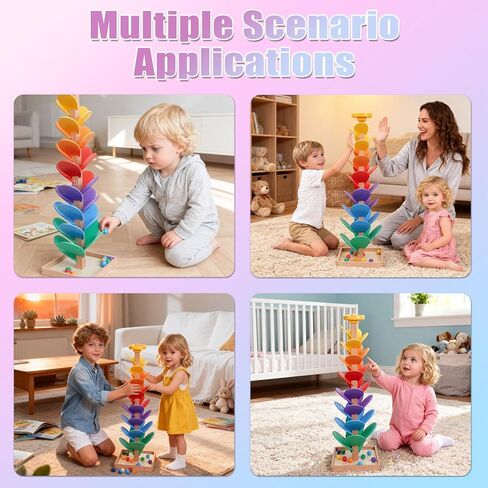 Wooden Rainbow Marble Run Tree, 30pcs Vertical Marble Run Construction Game,Creative Color Sorting Ball Drop Musical Toy,Montessori Learning Stem Gift for Kids Age 3,4,5,6,7,8+ in Saudi Arabia