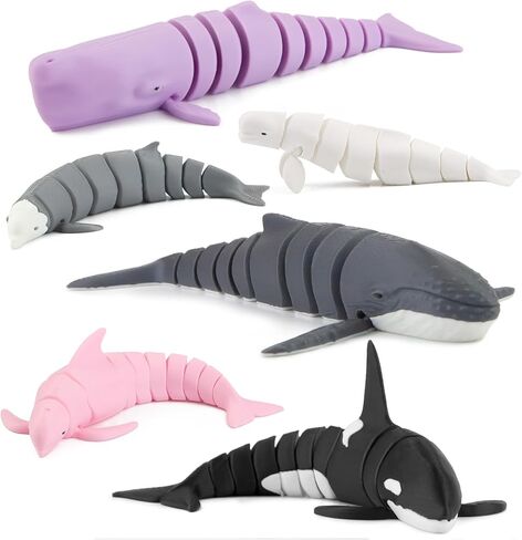 6PCS 3D Printed Whale Toys, Realistic 3D Printed Ocean Animals Figures Sea Creature Fidget Toys Includes Beluga Orca Humpback Whale for Party Favors Birthday Gifts Cake Toppers Desk Office Home Decor in Saudi Arabia