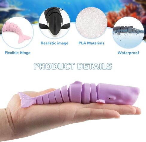 6PCS 3D Printed Whale Toys, Realistic 3D Printed Ocean Animals Figures Sea Creature Fidget Toys Includes Beluga Orca Humpback Whale for Party Favors Birthday Gifts Cake Toppers Desk Office Home Decor in Saudi Arabia