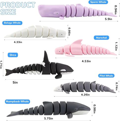 6PCS 3D Printed Whale Toys, Realistic 3D Printed Ocean Animals Figures Sea Creature Fidget Toys Includes Beluga Orca Humpback Whale for Party Favors Birthday Gifts Cake Toppers Desk Office Home Decor in Saudi Arabia