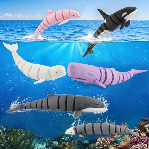 6PCS 3D Printed Whale Toys, Realistic 3D Printed Ocean Animals Figures Sea Creature Fidget Toys Includes Beluga Orca Humpback Whale for Party Favors Birthday Gifts Cake Toppers Desk Office Home Decor in Saudi Arabia