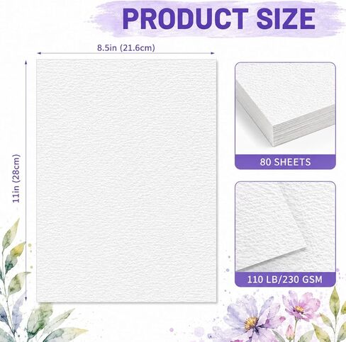 Fyess 80 Sheets Watercolor Paper 8.5x11 Inch, 110lb/230gsm Cold Press Watercolor Paper Bulk, Thick Acid-Free White Art Paper for Watercolor, Acrylic, Gouache, Drawing & Sketching in Saudi Arabia
