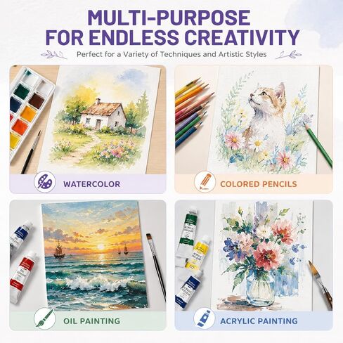 Fyess 80 Sheets Watercolor Paper 8.5x11 Inch, 110lb/230gsm Cold Press Watercolor Paper Bulk, Thick Acid-Free White Art Paper for Watercolor, Acrylic, Gouache, Drawing & Sketching in Saudi Arabia
