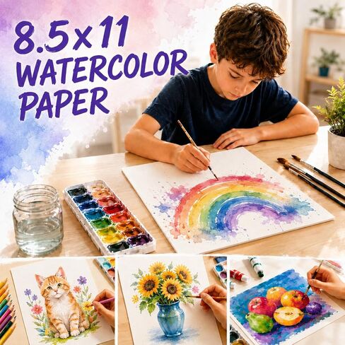 Fyess 80 Sheets Watercolor Paper 8.5x11 Inch, 110lb/230gsm Cold Press Watercolor Paper Bulk, Thick Acid-Free White Art Paper for Watercolor, Acrylic, Gouache, Drawing & Sketching in Saudi Arabia