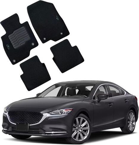 ecoMats Carpet Floor Mats for 2014 to 2021 Mazda 6 with Non-Slip Driver Heel Pad and Safety Locks, Front and Rear, Black in Kuwait