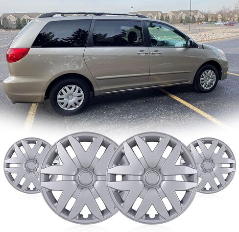 أغطية إطارات WOLFSTORM مقاس 16 بوصة لسيارة Toyota Sienna 2004-2010 عجلات فولاذية، أغطية إطارات سيارة R16 سهلة التركيب مقاس 16 بوصة مجموعة غطاء حافة العجلة مكونة من 4 قطع، طلاء in Kuwait