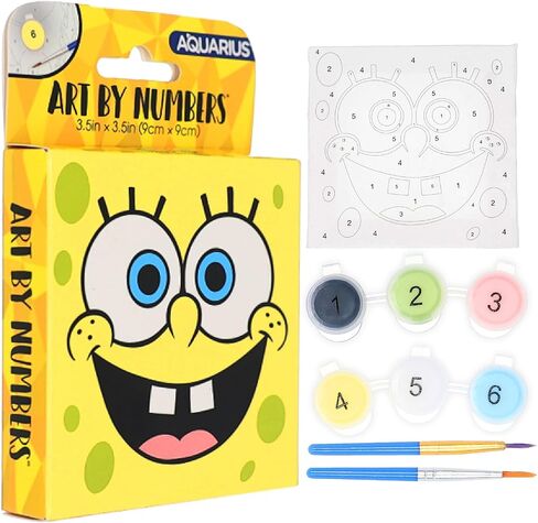 مجموعة AQUARIUS Spongebob Squarepants Face Micro Art بالأرقام، (3.5 × 3.5 بوصة) طلاء حسب الأرقام، مجموعة طلاء أكريليك، فرش، بضائع سبونج بوب الرسمية in Kuwait