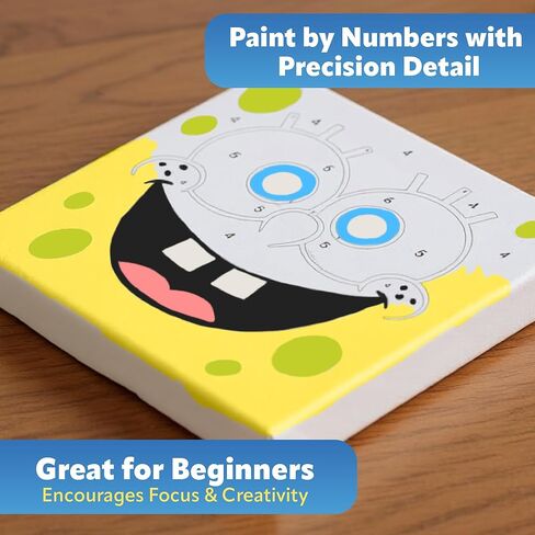 مجموعة AQUARIUS Spongebob Squarepants Face Micro Art بالأرقام، (3.5 × 3.5 بوصة) طلاء حسب الأرقام، مجموعة طلاء أكريليك، فرش، بضائع سبونج بوب الرسمية in Kuwait