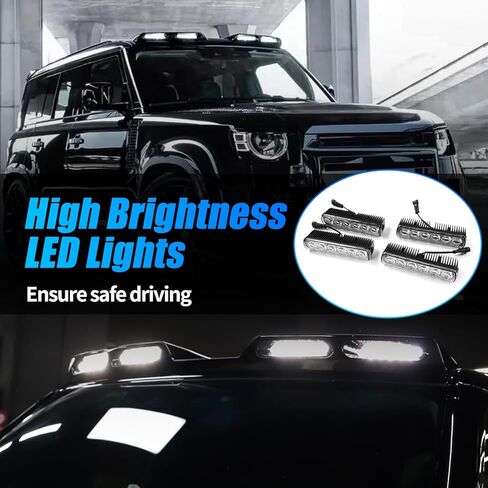 شريط إضاءة علوي على السطح مع 4 مصابيح LED DRL متوافقة مع الملحقات الخارجية 2020-2025 Land Rover Defender 90 110 130 باللون الأسود اللامع in Kuwait