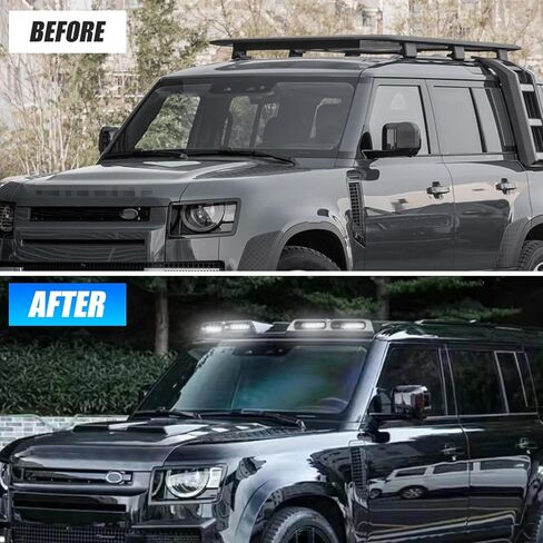 شريط إضاءة علوي على السطح مع 4 مصابيح LED DRL متوافقة مع الملحقات الخارجية 2020-2025 Land Rover Defender 90 110 130 باللون الأسود اللامع in Kuwait